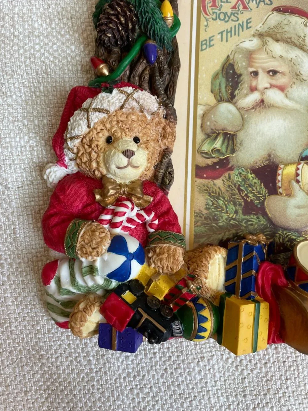 Vintage Ornate 3D Resin Christmas Teddy Bear Toys Picture Frame Fits 5x7” Photos